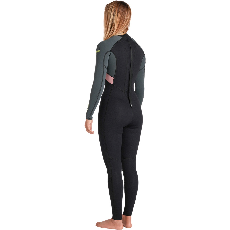 2026 C-Skins Dames Nuwave Element 3/2mm Rug Ritssluiting Wetsuit C-NEL32STW - Black / Forest Green / Rose